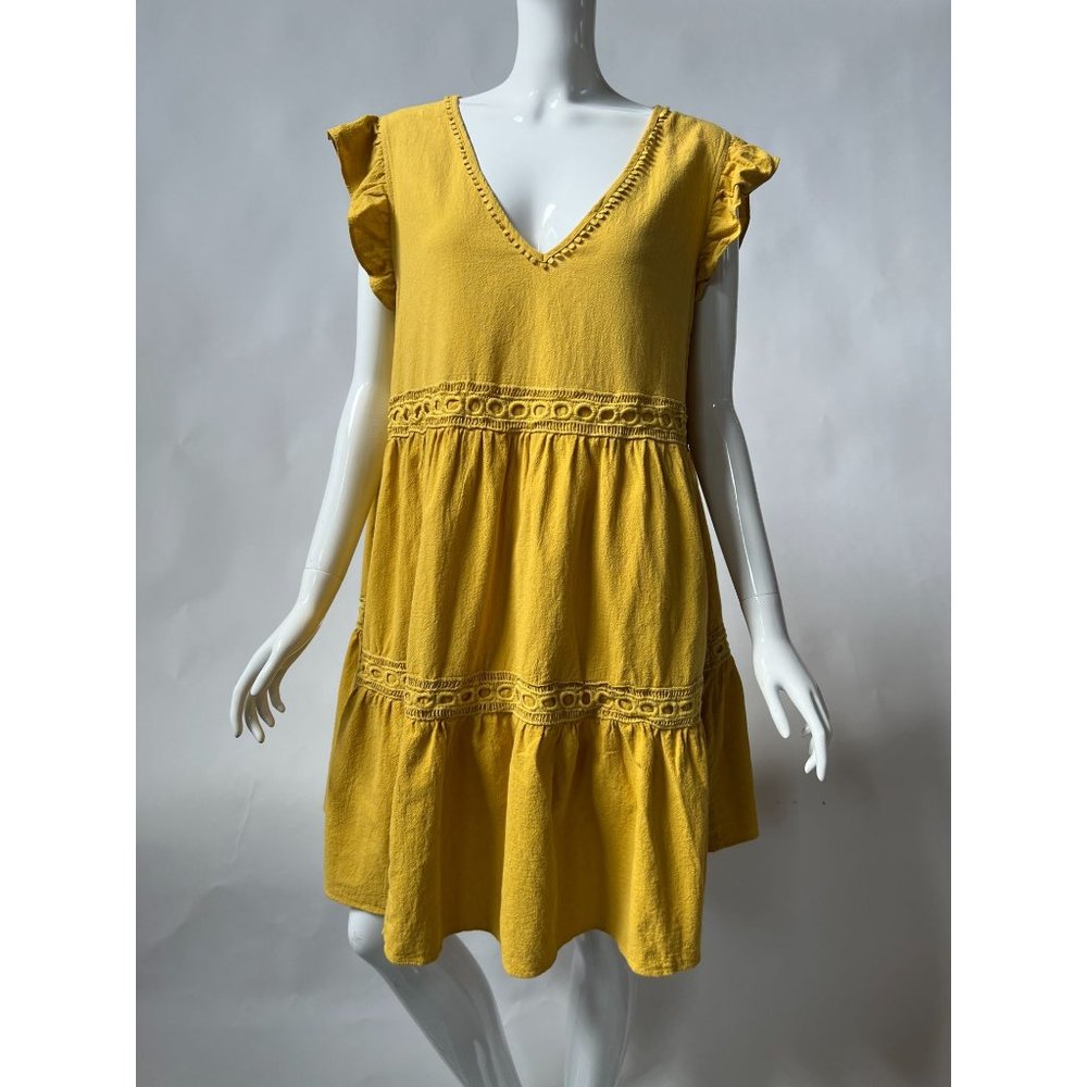SHEIN Maternity Lace Detail Ruffle Trim Boho Style Dress sz XL Mustard Color